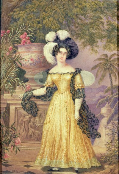 Lady Rowe, Standing Small Full Length on a Terrace, a Moonlit Jamaican Landscape Beyond by Isaac Mendes Belisario
